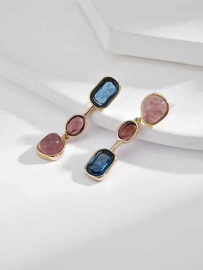 1 Par Pendientes Modernos Dulces Con Forma Geométrica Mixta