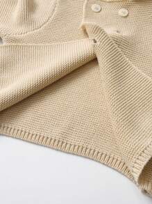 Baby Cartoon Pattern Double Breasted 3D Ear Design Hooded Cardigan - Apricot - View 4