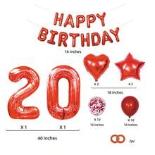 Conjunto De Globos De Feliz Cumpleaños Número 20 En Color Rojo, Que Consta De 40 Piezas - Conjunto De Globos De Aluminio De Edad Con Alfabeto En Inglés, Adecuado Para Fiestas De Cumpleaños - Viene Con Cinta - Blanco y Negro - Ver 2