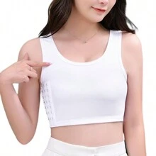 1入女士壓縮運動內衣,胸部束縛器,塑形上衣,無袖背心,輕盈舒適,全季節縮胸 - 白色 - 查看 2
