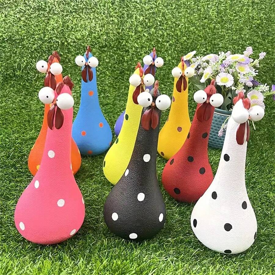 1 件樹脂工藝公雞裝飾品、花園裝飾品、長頸雞雕像 - 彩色 - 查看 1
