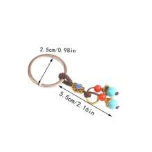 2pcs Handcrafted Green Beaded Rope Keychain, Keyring, Ornament - Gold - View 3