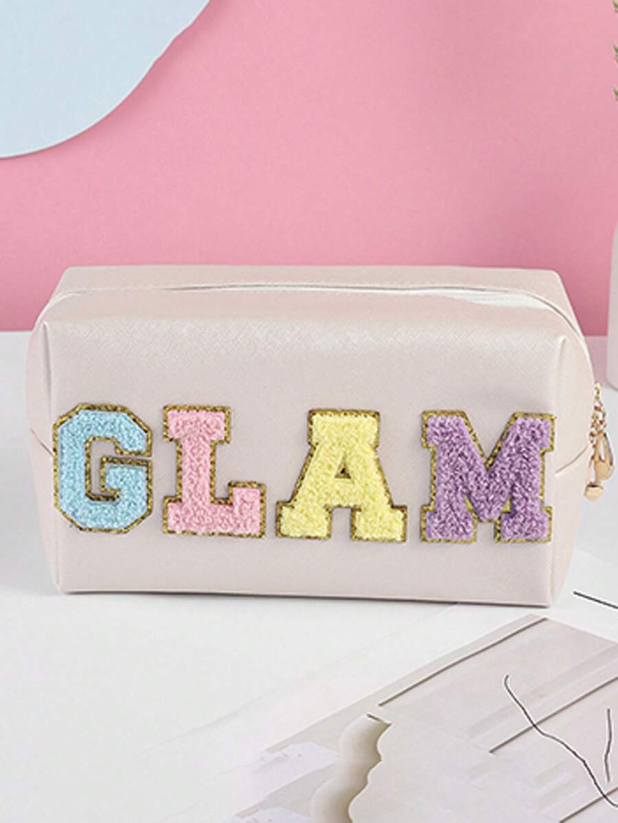 1個米色化妝包,配有時尚刺繡 - 米色 - 查看 1