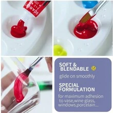 Ensemble de peinture pour vitrail de 12/24 couleurs de 12 ml avec 6 pinceaux en nylon, 1 palette, kit de peinture acrylique émaillée imperméable pour enfants, Fête des mères, cadeau pour maman, rentrée scolaire, fournitures scolaires