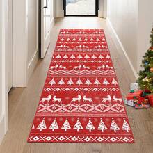 Washable Christmas Area Rug Christmas Tree Deer Print Boho Area Rugs Holiday Decorative Carpet Rug Velvet Foldable Coffee Table Accent Rug Farmhouse Dining Table Rug Home Decor Mat Non Slip Large Throw Rugs Small Indoor Door Mat For Laundry Bathroom Kitchen - Red - View 4