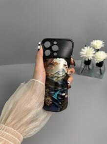 1pc Black Tpu Phone Case With Scenic Pattern And Large Display Window, Compatible With Iphone Models - Multicolor - View 4