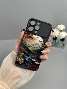 1pc Black Tpu Phone Case With Scenic Pattern And Large Display Window, Compatible With Iphone Models - Multicolor - View 5
