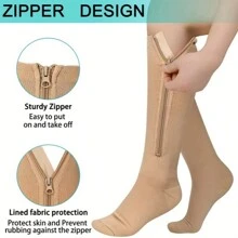 1 Đôi tất nén thể thao ngoài trời unisex - Cao đến đầu gối, áp lực 15-20mmHg, khóa kéo bên hông, thiết kế kín mũi, thích hợp cho thể thao. - Màu be - Xem 8