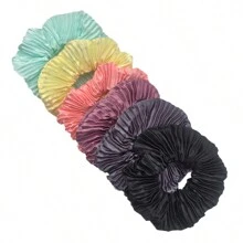 6pcs/set Ladies' Solid Color Creased Elastic Hair Ties, Suitable For Daily Use - Multicolor - View 1