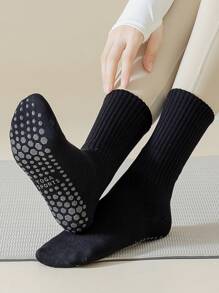 1 Paar Frauen Einfache Und Lässige, Rutschfeste, Atmungsaktive, Mittelrohrige, Schweißabsorbierende Socken Mit Klebepunkten, Geeignet Für Yoga-übungen