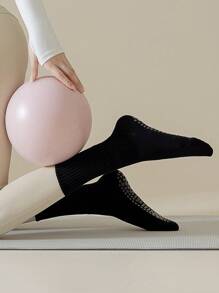 1 Paar Frauen Einfache Und Lässige, Rutschfeste, Atmungsaktive, Mittelrohrige, Schweißabsorbierende Socken Mit Klebepunkten, Geeignet Für Yoga-übungen