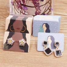 100pcs/pack 3.5x2.5cm White Cardboard Jewelry Display Cards For Women/girls With Earring Holes, Display Accessories For Jewelry Sets - brown face - View 5