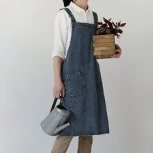 1 件蓝色简约风格水洗牛仔围裙，配复古交叉背带，适用于家庭/花园/烧烤/插花/绘画/工作、厨房、浴室、家庭、家居供应商