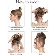 2PCS Synthetic Hair Bun Extensions Messy Curly Elastic Scrunchies Hairpieces Synthetic Chignon Donut Updo Hair Pieces for Women - Brown - View 9