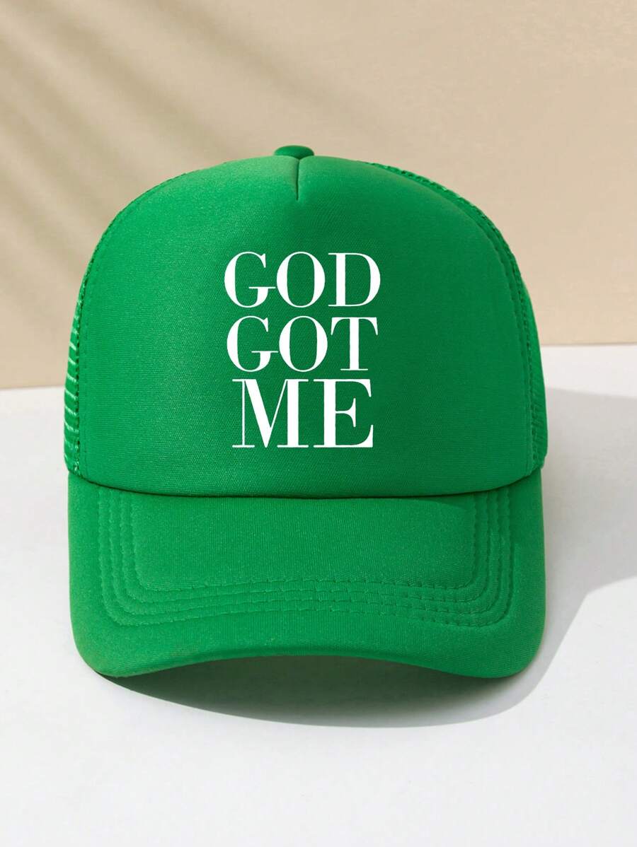 1pc Men's Outdoor Casual Adjustable Breathable Baseball Mesh Cap Trucker Hat With Letter Pattern - Green - View 1