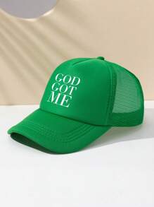 1pc Men's Outdoor Casual Adjustable Breathable Baseball Mesh Cap Trucker Hat With Letter Pattern - Green - View 2