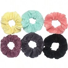 6pcs/set Ladies' Solid Color Creased Elastic Hair Ties, Suitable For Daily Use - Multicolor - View 8