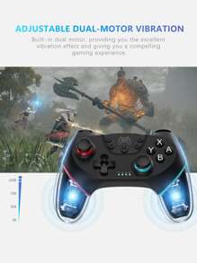 Wireless Game Controller Compatible With Switch, Pc And Android Phone. Equipped With 6-Axis Gyro Sensor And Vibration Feedback, 3-Level Turbo Shoot Function, Programming Button, And One-Button Wake-Up Function. - Black - View 4