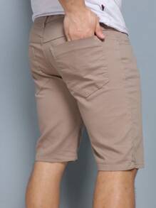 Men Denim Shorts - 卡其色 - 查看 2