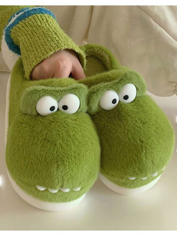 Pantuflas de Casa Antideslizantes Gruesas de Invierno para Mujer con Diseño de Animal Divertido en 3D de Cocodrilo Verde Lindo