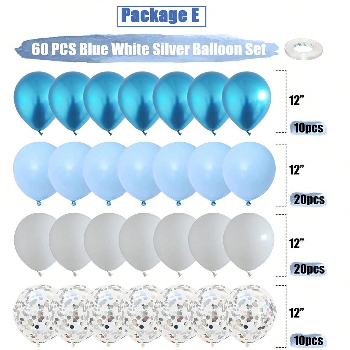 Blue and White Balloons, 30/60 PCS Light Blue and White Balloons Set