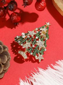1pc Fashionable Rhinestone Christmas Tree Brooch Great For Christmas Day - Yellow Gold - View 3