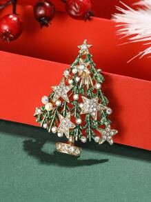 1pc Fashionable Rhinestone Christmas Tree Brooch Great For Christmas Day - Yellow Gold - View 5