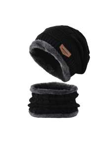 Men's Black Knit Hat & Scarf Set For Outdoor Cold Weather With Ear & Neck Protection, Thermal Lined Beanie Suitable For Winter Warmth - Black - View 4