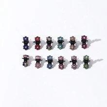 Set de 12 piezas de pasadores de pelo de moda y lindos para niñas con colores aleatorios de flores y rhinestones, que incluyen mini pinzas para el cabello, pasadores, pinzas de resorte, perfectos para el estilo coreano, uso diario, actuaciones, cenas, fiestas de cumpleaños y como accesorios de fotografía para adolescentes y jóvenes - Multicolor - Ver 9