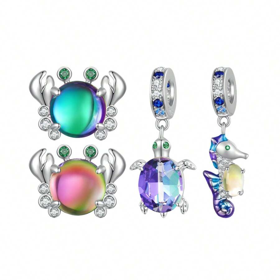 bamoer 1 cái 925 sterling bạc Mộng mơ Loạt Chói sáng Cua Hạt Hải mã Vật rủ xuống Đối với phụ nữ Vòng tay Và Dây chuyền DIY - Bạc - Xem 1