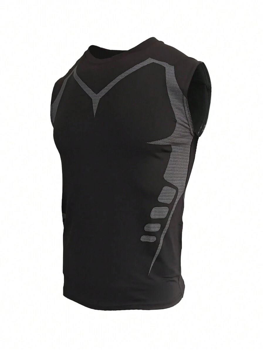 Áo tank top thể thao co giãn nén dành cho nam, nhanh khô, thấm hút mồ hôi, thoáng khí, quần áo tập gym nam, áo thun cơ bản. - màu đen - Xem 1