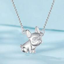 bamoer 1 PC 925 Sterling Silver French Bulldog Pendant Necklace Cute Dog Neck Chain for Women Party Fine Jewelry Gift - Silver - View 6