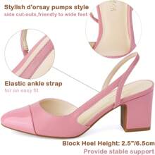 JENN ARDOR Women's Slingback Low Heels Block Heel Pumps Closed Toe Ankle Strap Splicing Color Chunky Heels Work Event Wedding Shoes 2.5 Inch - Hồng - Xem 2