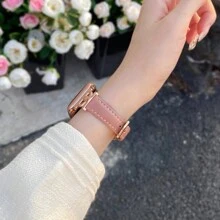 1条装饰时尚优雅纤薄真皮表带，兼容 Series 10/9/8/7/6/5/4/3/2/1 SE，女士款，金色、银色、万圣节黑色吊坠可选，运动纤薄风格，尺寸：38mm、40mm、41mm、42mm、44mm、45mm、46mm、49mm，兼容 Ultra/Series 10/9/8/7/6/5/4/3/2/1 SE - 玫瑰粉 - 查看 6