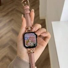 1条装饰时尚优雅纤薄真皮表带，兼容 Series 10/9/8/7/6/5/4/3/2/1 SE，女士款，金色、银色、万圣节黑色吊坠可选，运动纤薄风格，尺寸：38mm、40mm、41mm、42mm、44mm、45mm、46mm、49mm，兼容 Ultra/Series 10/9/8/7/6/5/4/3/2/1 SE - 玫瑰粉 - 查看 3