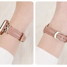 1条装饰时尚优雅纤薄真皮表带，兼容 Series 10/9/8/7/6/5/4/3/2/1 SE，女士款，金色、银色、万圣节黑色吊坠可选，运动纤薄风格，尺寸：38mm、40mm、41mm、42mm、44mm、45mm、46mm、49mm，兼容 Ultra/Series 10/9/8/7/6/5/4/3/2/1 SE - 玫瑰粉 - 查看 4