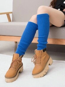 1 Par De Calentadores De Piernas Tejidos Cálidos Para Invierno - azul real - Ver 4