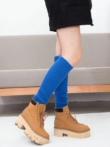 1 Par De Calentadores De Piernas Tejidos Cálidos Para Invierno - azul real - Ver 3