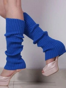1 Par De Calentadores De Piernas Tejidos Cálidos Para Invierno - azul real - Ver 2
