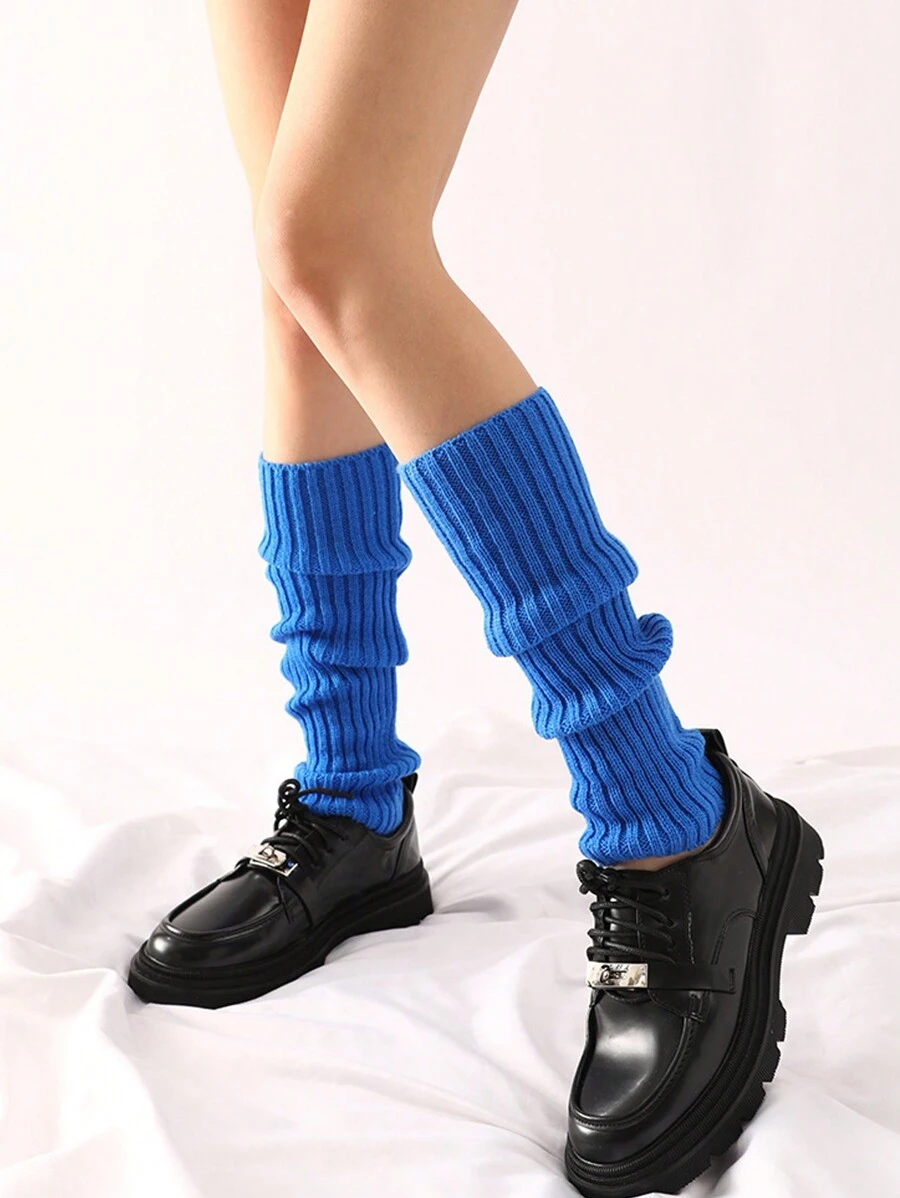 1 Par De Calentadores De Piernas Tejidos Cálidos Para Invierno - azul real - Ver 1