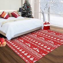 Washable Christmas Area Rug Christmas Tree Deer Print Boho Area Rugs Holiday Decorative Carpet Rug Velvet Foldable Coffee Table Accent Rug Farmhouse Dining Table Rug Home Decor Mat Non Slip Large Throw Rugs Small Indoor Door Mat For Laundry Bathroom Kitchen - Red - View 3