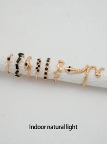 imoli 7 piezas Anillo serpiente & con diseño de diamante de imitación - Amarillo Oro - Ver 9