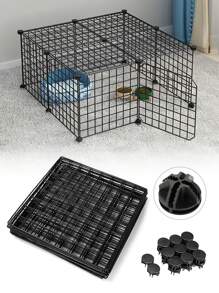 附門的黑色金屬diy寵物籠,適用於兔子、天竺鼠、狗、貓的圍欄,非室內/室外便攜式金屬線圍欄 - 黑色 - 查看 1