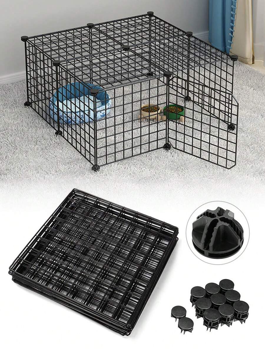 附門的黑色金屬diy寵物籠,適用於兔子、天竺鼠、狗、貓的圍欄,非室內/室外便攜式金屬線圍欄 - 黑色 - 查看 1
