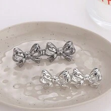 1pair Removable & Non-damaging Waistband Button To Adjust Waist, Bowknot Style - Silver - View 5