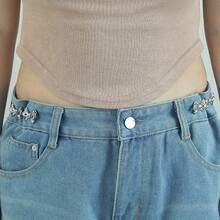 1pair Removable & Non-damaging Waistband Button To Adjust Waist, Bowknot Style - Silver - View 2