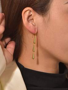 Charm-In 女士和女孩用鍍金垂飾耳環,極簡主義風格 - 金黃色 - 查看 5