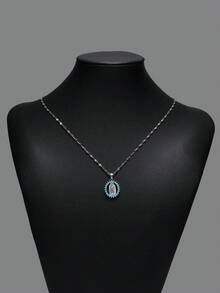 1 件椭圆形微镶嵌方晶锆石圣母玛利亚吊坠项链，简约宗教配饰，不锈钢材质，适合女性、婚礼、派对、日常佩戴。送给妈妈的珠宝礼物 - 銀色 - 查看 3