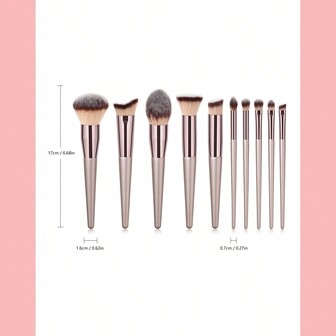 Set de 10 piezas de brochas de maquillaje premium de color dorado champán (con tubos de café), incluye brocha de base, brocha de corrector, brocha de rubor, brocha de contorno, brocha de rubor, brocha de bronceador, brocha de polvo, brocha de base, brocha de rubor