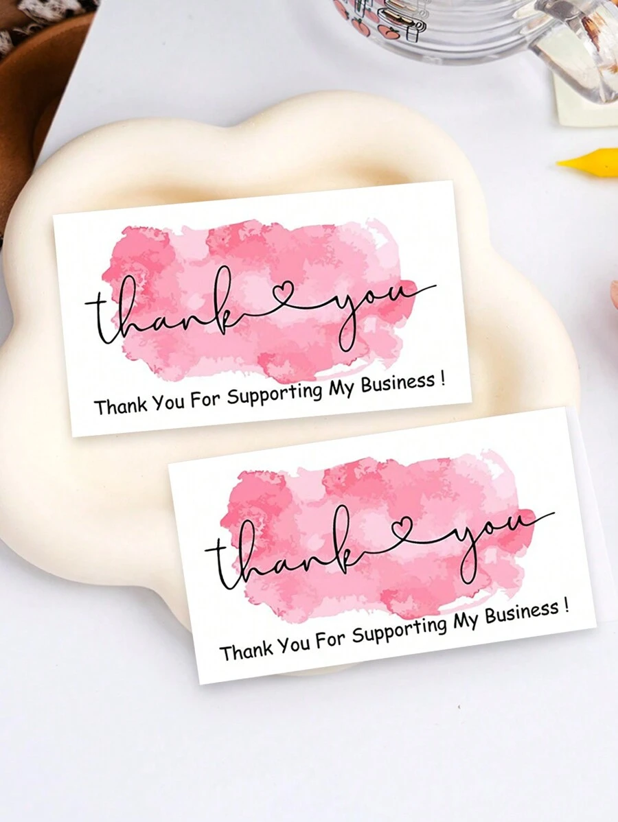 50pcs Thank You For Your Purchase Business Decorative Adhesive Stickers Labels Cards - Pink - View 1
